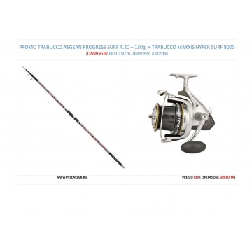 PROMO TRABUCCO AEGEAN PROGRESS SURF 4,20 - 130g. + TRABUCCO MUL. MAXXIS HYPER SURF 8000