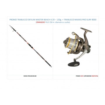 PROMO TRABUCCO DEYLAN MASTER BEACH 4,20 - 120g. + TRABUCCO MUL. MAXXIS PRO SURF 8000